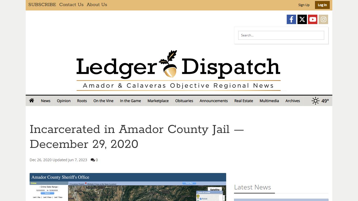 Incarcerated in Amador County Jail — December 29, 2020