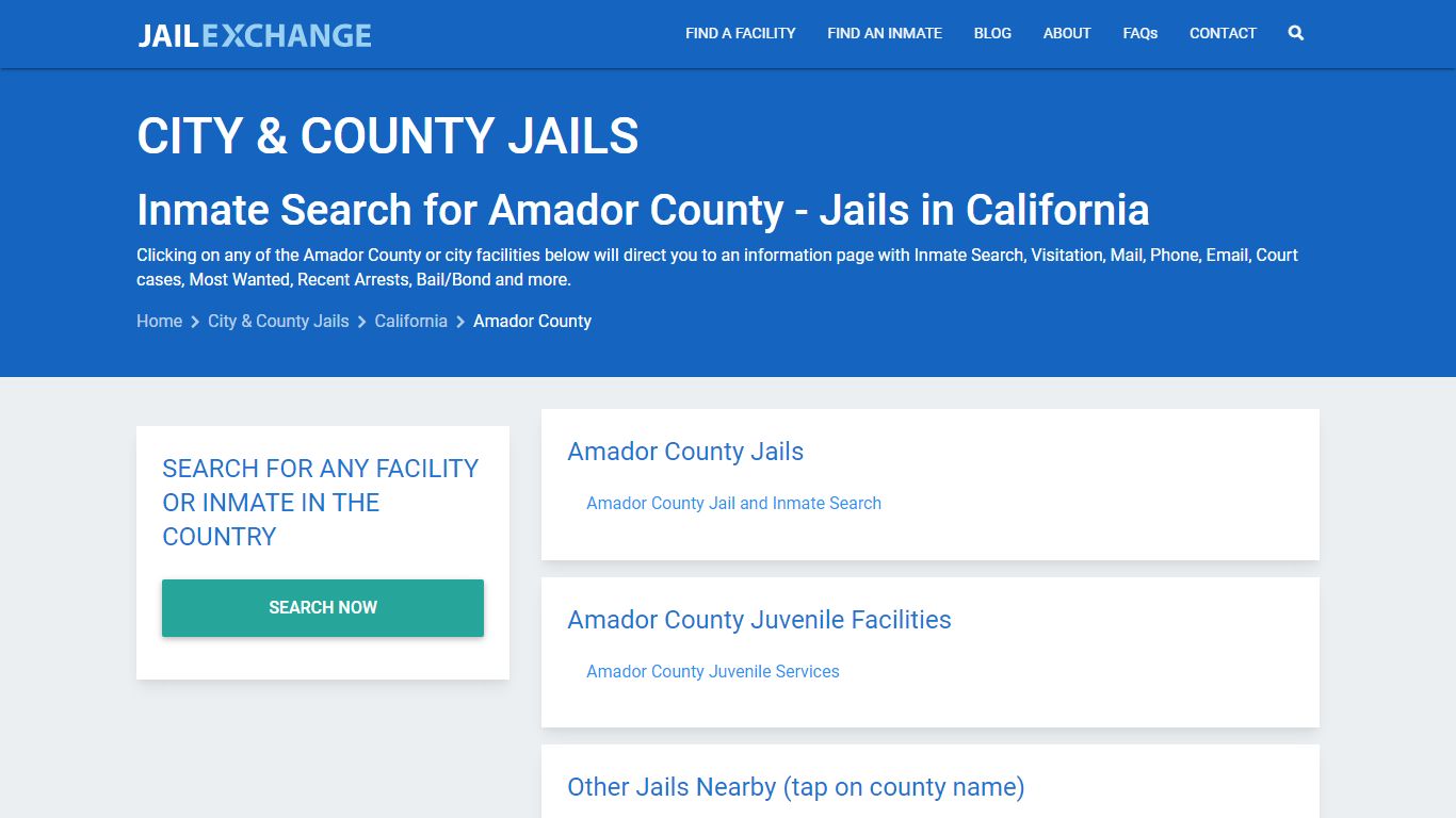 Inmate Search for Amador County | Jails in California - Jail Exchange